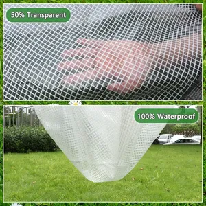Lona Transparente de PE de 160GSM y 0.3mm de Grosor con <span class=keywords><strong>Rejilla</strong></span>, Cortina Impermeable para Pérgola Exterior, Tela para Invernadero, Mantiene el Calor para Plantas Suculentas - Product Image 5