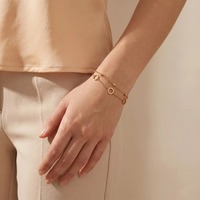 Bracelet à breloques circulaires minimalistes à double couche ZG en acier inoxydable plaqué or 18 carats, style chaîne à maillons