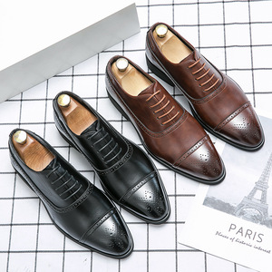Chaussures habillées en cuir véritable pour hommes, style Oxford, à bout pointu, à lacets, couleur noire unie, pour le bureau, la carrière, toutes saisons - Product Image 6