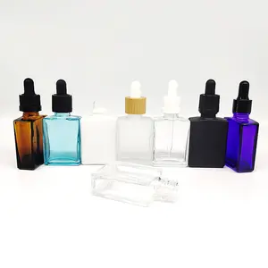 Hijau transparan amber hitam biru persegi 30ml 50ml 60ml botol penetes kaca untuk kemasan minyak esensial