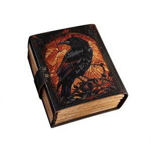 สมุดบันทึกปกหนังแท้ New Era ลายกระจกสีรูปอีกา เย็บเข้าเล่ม พิมพ์ UV 120 แผ่น ของขวัญสุดพิเศษ - Product Image 1