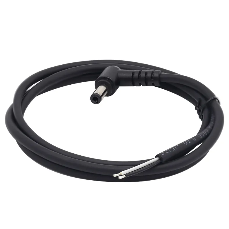 UL2464 22AWG DC 5,5*2,5mm 1M negro DC 5525 enchufe ángulo recto a cable estañado extremo abierto cola de cerdo DC Cables