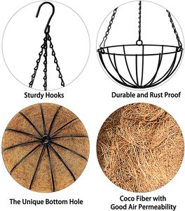 Planteur de panier suspendu en <span class=keywords><strong>métal</strong></span>, <span class=keywords><strong>porte</strong></span>-plantes en fil de coco, décorations de jardin pour Pots en véranda - Product Image 1