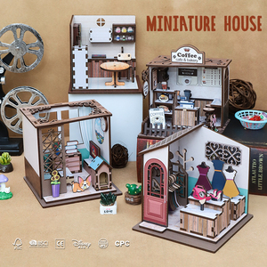 لغز خشبي ثلاثي الأبعاد لبيت القهوة - مجموعة تركيب منزل الدمى المصغر مع ركن الكتب وديكورات الحرف اليدوية - Product Image 6