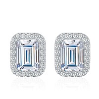Boucles d'oreilles clous Hiphop en argent 925 plaqué or 18 carats avec moissanite taille émeraude