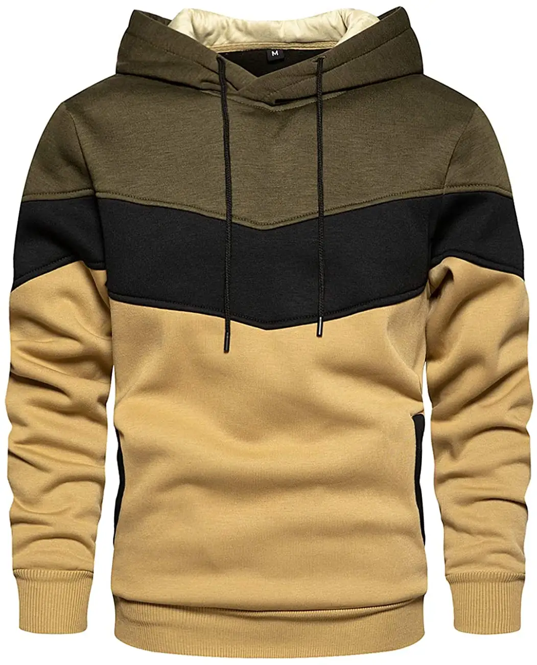 Herren Neuheit Color Block Pullover Fleece Hoodie Langarm Casual Sweatshirt Mit Tasche