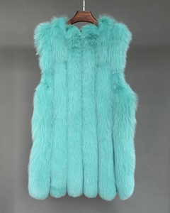 Special Nice Turquoise Fox Fur Vest Jacket Classic Vertical Stripes Fluffy Fur <strong>Gilet</strong> Coat Women Thick Warm Fur Waistcoat Clothes - Product Image 5