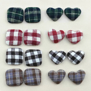 DIY ev bahçe el sanatları Cabochon konfeksiyon aksesuarları ekose kumaş kaplı kalp/kare düz geri düğmesi - Product Image 2