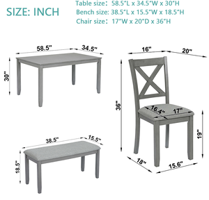Juego de Comedor Moderno y Ecológico de 6 Piezas, Mesa de Comedor Rectangular de Madera, 4 Sillas Tapizadas, Banco, para 6 Personas - Product Image 2