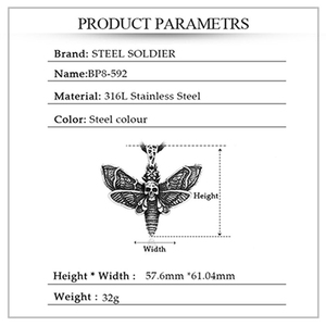 SS8-592P Acier soldat Punk Style Chaîne En Acier Inoxydable Tête <span class=keywords><strong>de</strong></span> <span class=keywords><strong>Mort</strong></span> Crâne <span class=keywords><strong>Papillon</strong></span> <span class=keywords><strong>Papillon</strong></span> Bijoux <span class=keywords><strong>de</strong></span> mode - Product Image 6