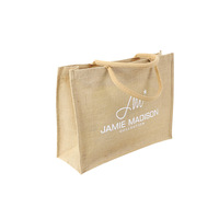 Op maat gemaakte logo eco-laminaat kleine & middelgrote jute cadeauzakjes, biologisch katoenen jute, herbruikbare linnen strand- en hessian boodschappentassen