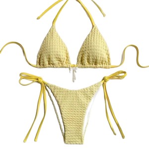 Women Yellow <b>Bikini</b> <b>Set</b> Crossed Halter Lace Up Swimming Wear 2 Piece - Product Image 2