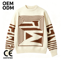 Pull en coton jacquard personnalisé pour homme, motif géométrique vintage, tricoté, style rétro streetwear, coupe oversize, maille douce