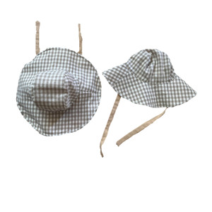 Sombrero de Sol de lino con estampado para bebé, personalizado, de alta calidad, a cuadros, doble playa, para niños - Product Image 3