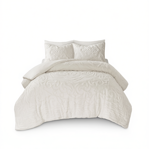 Juego de Funda de Edredón de Chenilla de Algodón con Diseño Acolchado, 3 Piezas, Color Beige, Ropa de Cama Clásica para el Hogar - Product Image 1