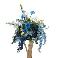 Vente en gros usine de chemin de table floral artificiel personnalisé en roses de soie bleues moelleuses, pour décorations de mariage (allée et table)