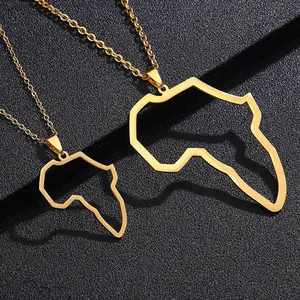 Aço inoxidável colar jóias personalizado banhado a ouro mapa áfrica mapa colar