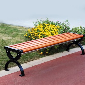 Orange Wood Patio <b>Bench</b> With Metal Frame Outdoor Park Furniture Traditional Design Durable Modern Style Seating <b>For</b> 2 - Product Image 3