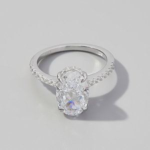 Bague Moissanite plaquée argent S925 et platine en forme d'oeuf de diamant à haute teneur en carbone avec fleur de glace coupée 8*12mm blanc - Product Image 2