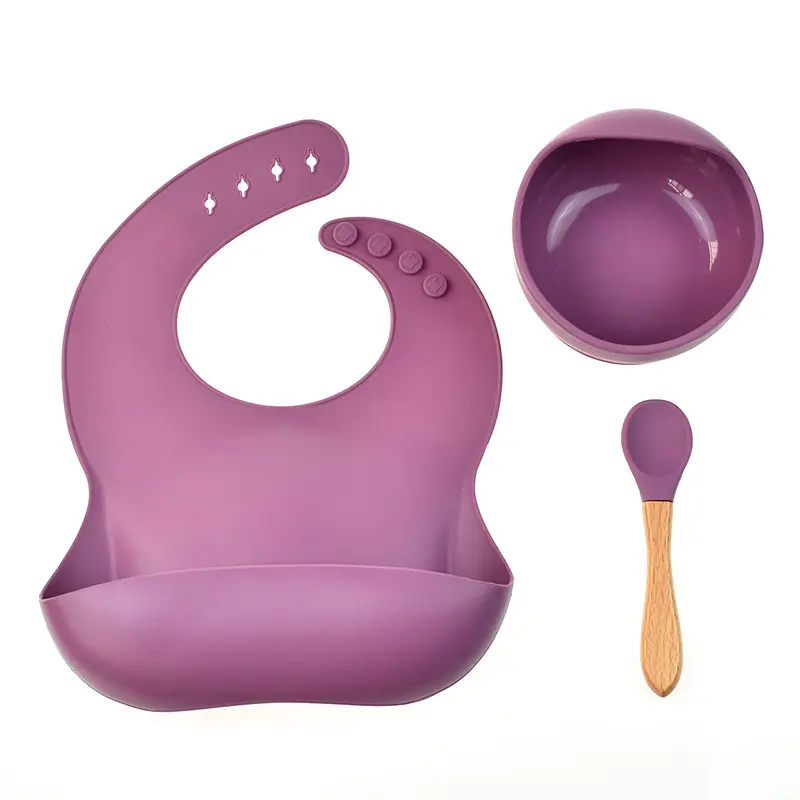 Portable Anti-spill Leakproof Sucker Three-piece set silicone baby bandana bibs bowl Spoon apron kids tableware sets baby bib