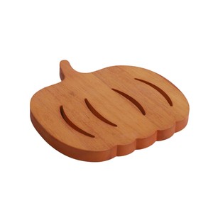 Alfombrilla aislante de calor con forma de calabaza de madera para fiestas, aperitivos, barbacoas al aire libre, posavasos, logotipo personalizable disponible - Product Image 2
