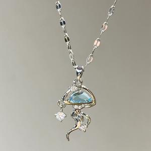 Collier pendentif goutte d'eau bleu océan en argent pur S925 avec perle élégante, style Blue Diary, or élégant, Sweet Home Shi, trésor commémoratif - Product Image 3