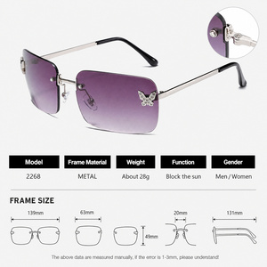 Sunray Butterfly Rim Free Sunglasses Rhinestone Dot Trim <b>Y2K</b> Trend Led Europe America Market For Gender Free Wear - Product Image 3