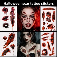 Autocollants de tatouage d'Halloween, autocollants de cicatrices de tatouage simulées, autocollants de tatouage imperméables pour le corps et le visage, simulation de coupure de couteau