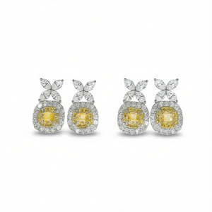 Boucles d'oreilles de luxe en or blanc avec diamants jaunes taille coussin certifiés GIA pour mariage, bijoux pour femme - Product Image 1