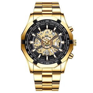 Montre chronographe sport pour homme, cadran squelette, acier inoxydable, étanche, quartz lumineux avec fenêtre de calendrier - Product Image 5