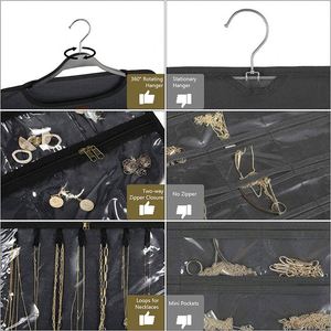 Best New Folding Large Wall Storage Bag Double Sided 49 Pockets Hanging Jewelry Organizer Zipper Black <b>Space</b>-<b>Saving</b> PVC Fabric - Product Image 3