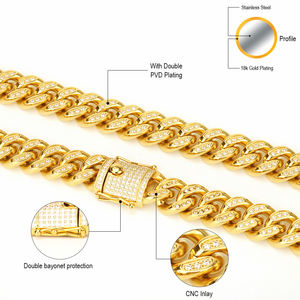 سلسلة قلادة سوار حجر الزركونيا الكامل الماس الثقيلة ميامي 18K مطلية بالذهب الفولاذ المقاوم للصدأ الأزياء والمجوهرات سلسلة الارتباط كوبي - Product Image 2