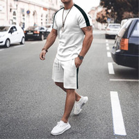 Ensemble de survêtement court en molleton imprimé décontracté et respirant pour homme, coupe oversize, tendance, pour le printemps, 2 pièces, effet délavé
