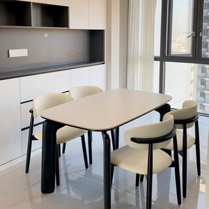 Juego de mesa y sillas de comedor de 6 piezas, nogal negro, moderno, minimalista, muebles de comedor, diseño de madera maciza duradera - Product Image 2