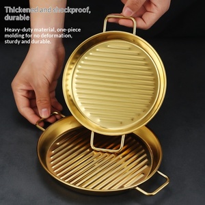 Assiettes rondes dorées en <span class=keywords><strong>acier</strong></span> inoxydable pour frites, desserts, steaks, avec 2 poignées, contrôle de l'huile, outils de cuisine DIY pour barbecue - Product Image 2