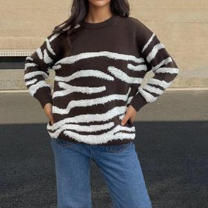 Pull en tricot à rayures <span class=keywords><strong>zèbre</strong></span> pour femme, col rond, boutons aux épaules, manches longues, style décontracté, automne-hiver - Product Image 1