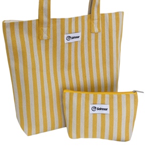 Wholesale High Quality Yarn Dyed Striped <b>Canvas</b> <b>Tote</b> Bag With Label Logo Waterproof Shopping Handbag With Small Zipper Pouch - Product Image 5