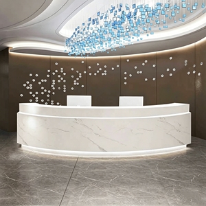CR141 Minimalist Curved Reception Desk LED Strip Modern White Counter for Corporate Offices & Commercial Lobbies - Product Image 5