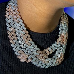 뜨거운 판매 925 스털링 실버 쿠바 링크 체인 목걸이 투톤 아이스 8mm-15mm 패스 다이아몬드 테스터 VVS 모이사나이트 힙합 - Product Image 1