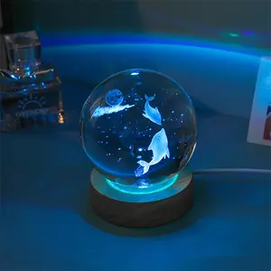Lampe de nuit rotative à LED 3D avec boule de cristal et chargeur usb, luminaire décoratif d'intérieur, idéal pour la maison ou le bureau