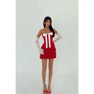 Vestido Rojo Ramblas con Mini Volantes y Detalle de Guantes para Salir de Fiesta - Product Image 3