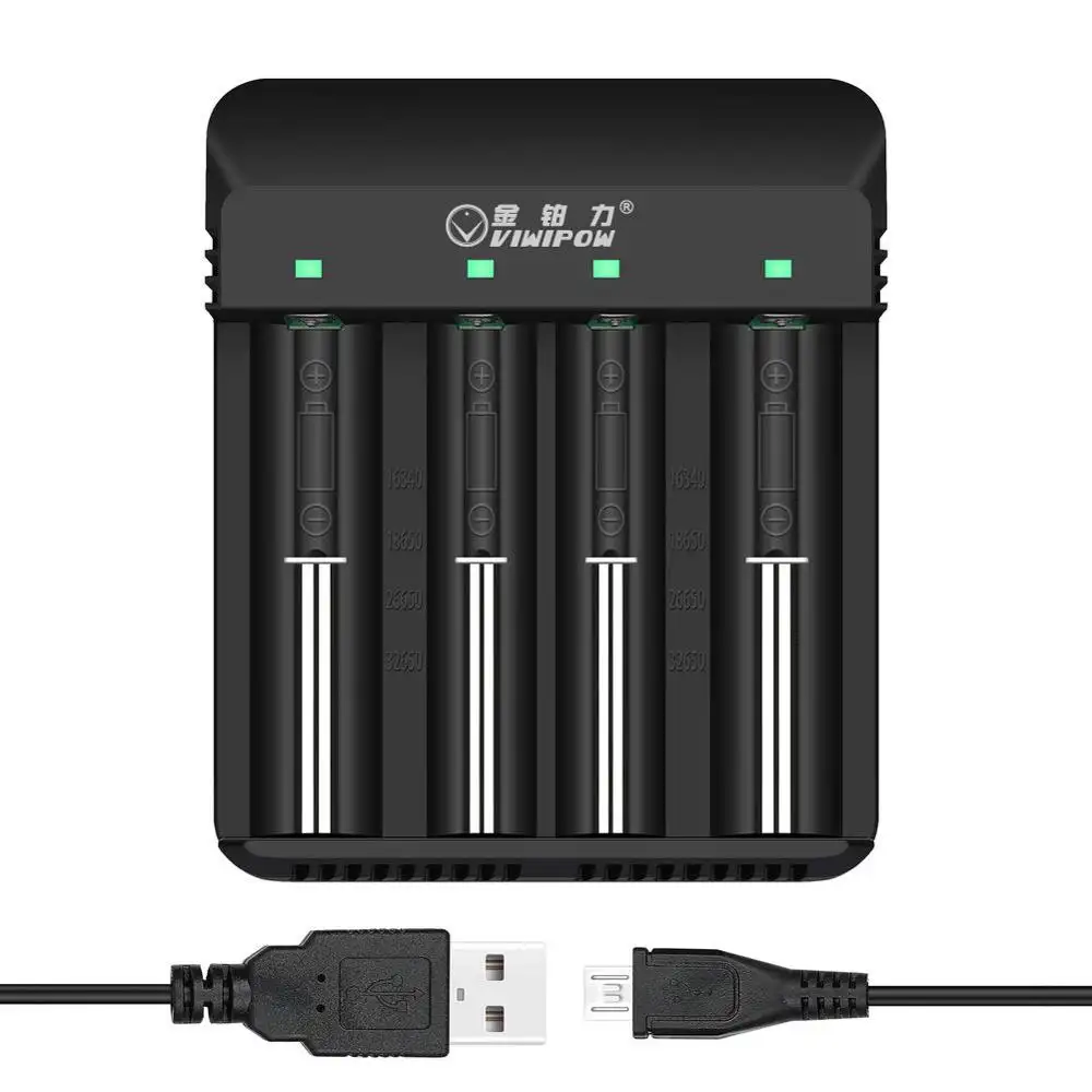 4 slots battery charger for 18650 26650 lithium battery with USB Cable