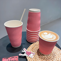 Gobelets en papier jetables ondulation rose personnalisables Matériau kraft écologique Tailles 4 oz à 16 oz pour le café et le vin