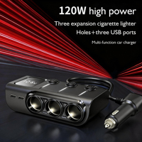 Distributeur d'alimentation multifonction pour voiture GC01 120W, prise allume-cigare 3 voies, chargeur USB-C PD QC3.0, affichage de la tension