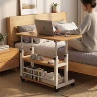 Table de lit mobile réglable en MDF avec étagères de rangement, bureau d'appoint moderne pour ordinateur portable, idéale pour petits espaces, dortoirs et études