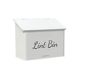 Metal Magnetic Lint Bin for Laundry Room Decor - Wall Mount Lint Box with Lid - Lint Holder Bin for Dryer with Hooks