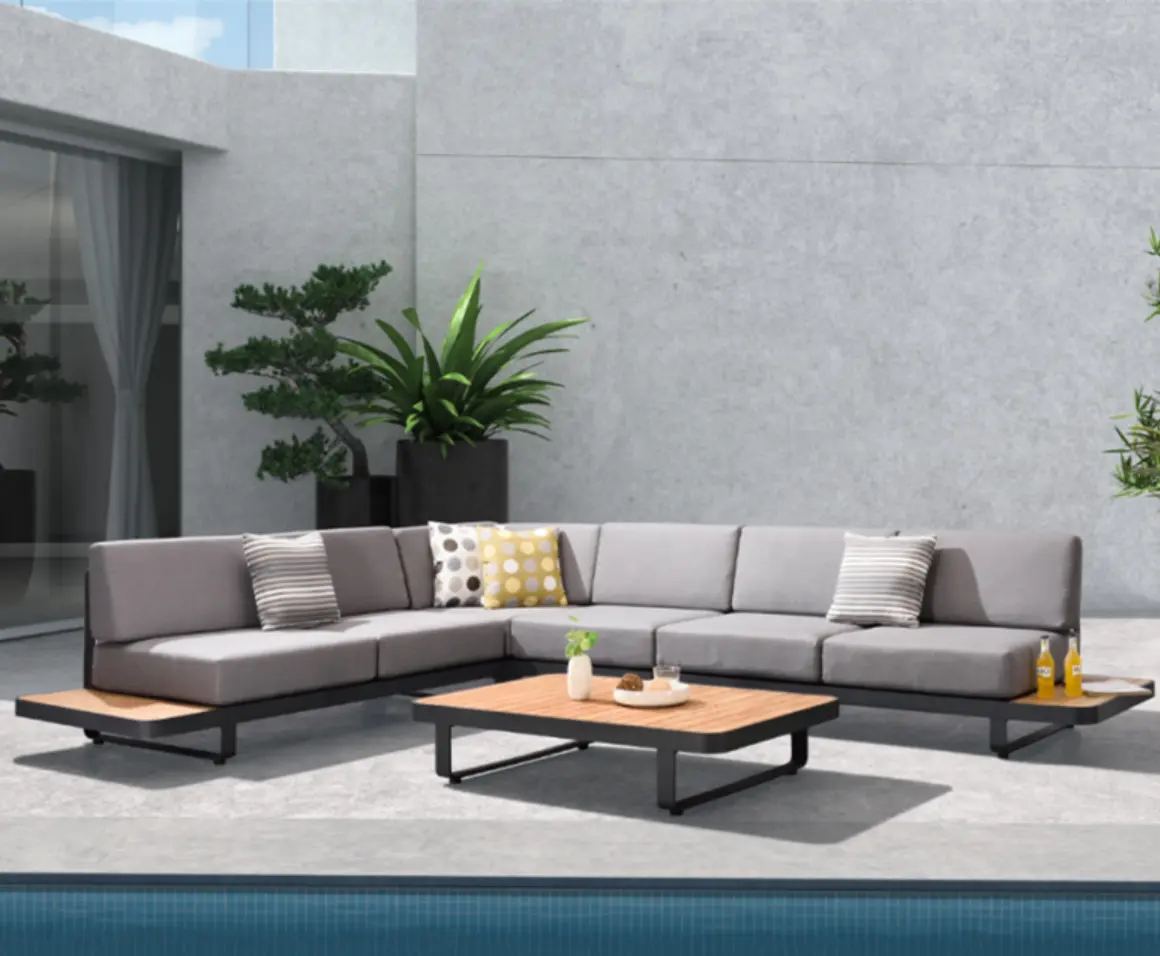 L form teak holz aluminium terrasse möbel outdoor garten sofa <span class=keywords><strong>set</strong></span>