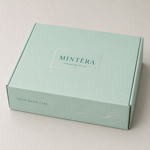 Boîte d'expédition personnalisée en carton ondulé kraft auto-scellante, imprimée feuille d'or menthe et mousse marine, pour emballage cosmétique et soins de la peau, avec fermeture à rabat - Product Image 1