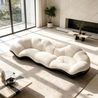 Canapé en forme de vague de style italien, base en FRP noir brillant, tissu courbé, canapé sectionnel pour résidence haut de gamme