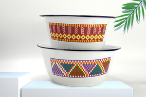 Bol de lavabo en émail bon marché Bol de lavage en acier métallique <span class=keywords><strong>émaillé</strong></span> africain Bassin de lavage de grande capacité avec couvercle - Product Image 5